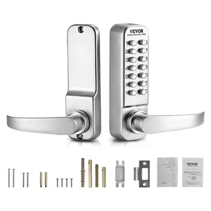 【fathersdaygift】VEVOR Mechanical Keyless Entry Door Lock, 14 Key Mechanical Door Lock, Mechanical Keypad Door Lock with Handle, Stainless Steel Waterproof Keyless Gate Lock, for Home Office Outdoor Fence Garage Yard