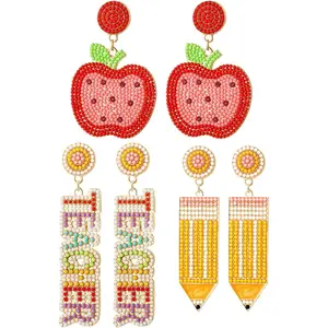 Teacher Earrings for Women Rhinestone Beaded Dangle Drop Pencil  Earrings Colorful Teacher Appreciation Earrings Back To School Jewelry Set