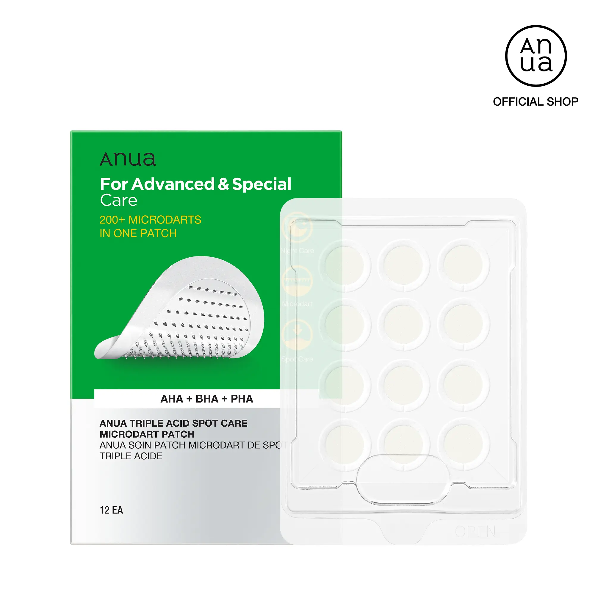 [Anua] Triple Acid Spot Care Microdart Patch (12EA) ｜spot care, AHA, BHA, PHA, Centella, Hydrocolloid Patch, korean skincare, non-comedogenic, acne calming, sensitive skin, soothing, gentle, acne-safe, gentle exfoliant
