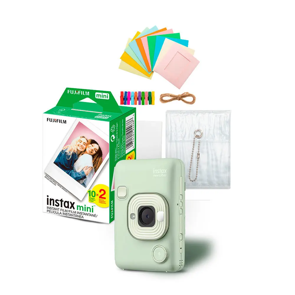 Fujifilm Instax Mini LiPlay Handy Hybrid Instant Camera with Flash, Plastic Smartphone Printer (Matcha Green) Bundle