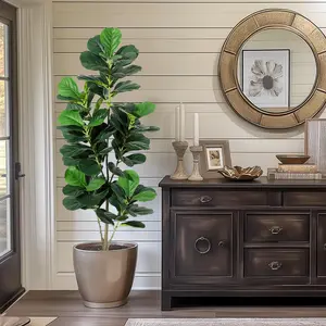 【GARVEE】Lifelike Artificial Fiddle Leaf Fig Tree – Faux Ficus Lyrata Plant for Indoor & Outdoor Decor – Realistic Greenery with Natural Wood Trunk, Black Planter Pot – Perfect for Home, Office, Living Room, Bathroom – 4ft/5ft/6ft Size