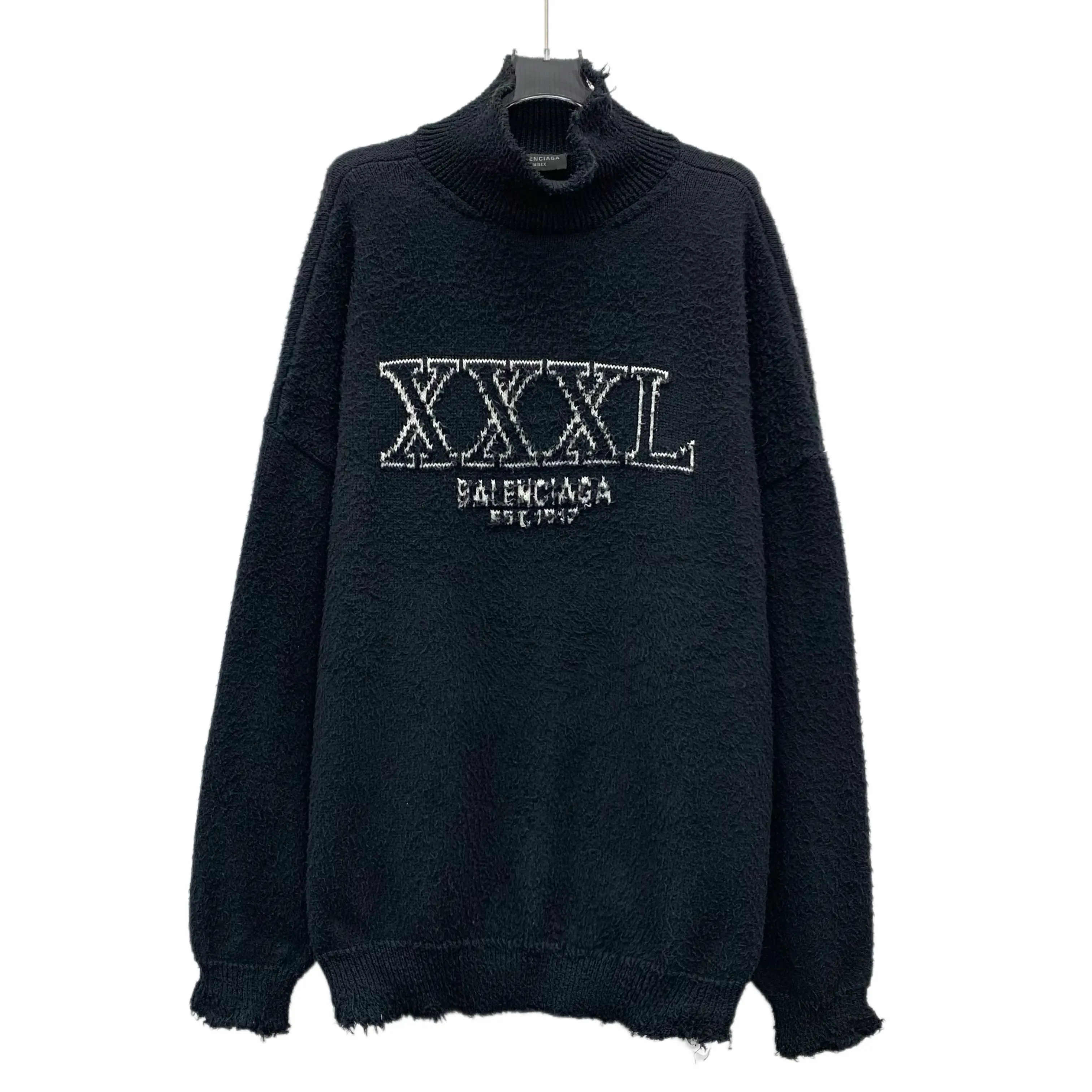 RDLT - Balenciaga Black Logo Embroidered Mock Neck Knit Sweater Size 3