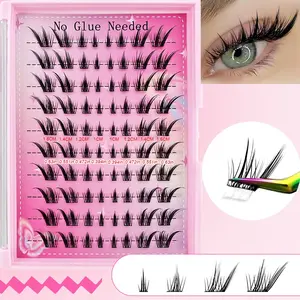 80 Cluster Self-Adhesive Cat Eye Lashes, Wispy Lashes, Cluster Eyelashes, Natural Look Lashes, Natural Thin Soft Eyelash Clusters, No Glue Needed, DIY Home Application, Makeup