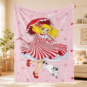 Cute Candy Candy Girl Blanket Retro Cartoon Style,Romantic Anime Flannel Throw Blanket,Soft Warm All-Season Cozy Blanket for Bed Couch Sofa Office Travel Camping,Aesthetic Room Decor Gift for Girls Friends Christmas Birthday