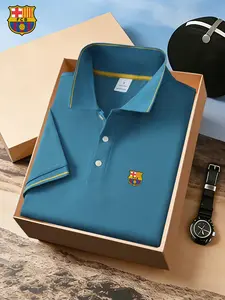 Men's Classic Young Fashion Casual Comfortable Micro-Elastic Straight Tube Polo Shirt, Trim Design, Golf Running Breathable Polo