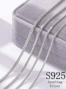 925 Sterling Silver Women's Simple Style Plain Color Necklace, Casual Trendy Herringbone Chain Necklace, Fashionable Jewelry for Party & Daily Clothing Decor, Birthday Gift