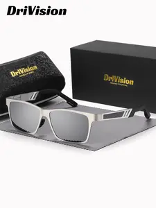 1 Pair Drivision Unisex Full Frame Square Frame, Classic Polarized Trendy Square High Quality Sunglasses, Minimalist design UV400