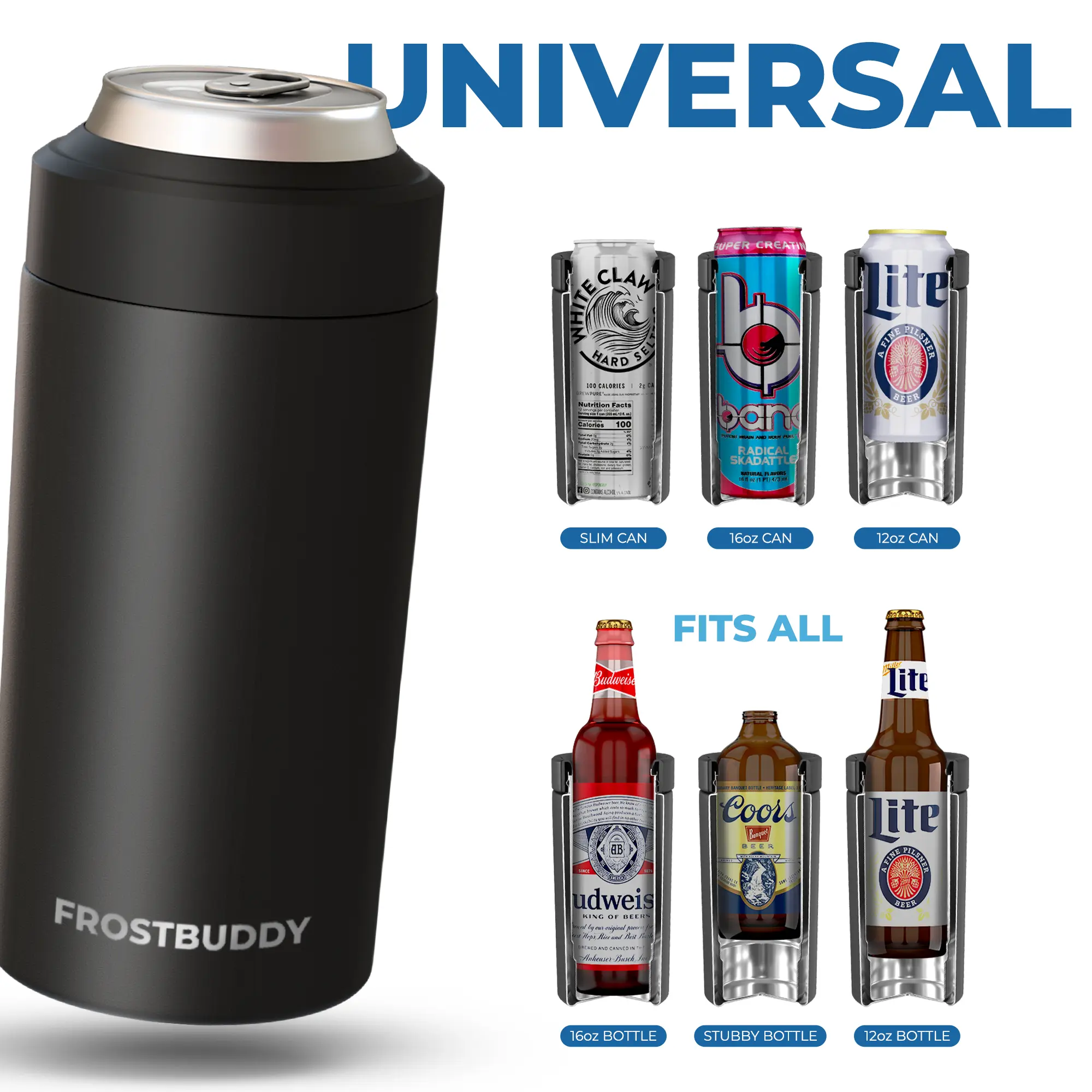 Universal Buddy - Fits 12oz Cans, Slim Cans, 12oz Bottles, 16oz Cans | Coffee Cup - Double Wall Insulated Drinkware Universal Buddy - Fits 12oz Cans, Slim Cans, 12oz Bottles, 16oz Cans | Coffee Cup - Double Wall Insulated Drinkware