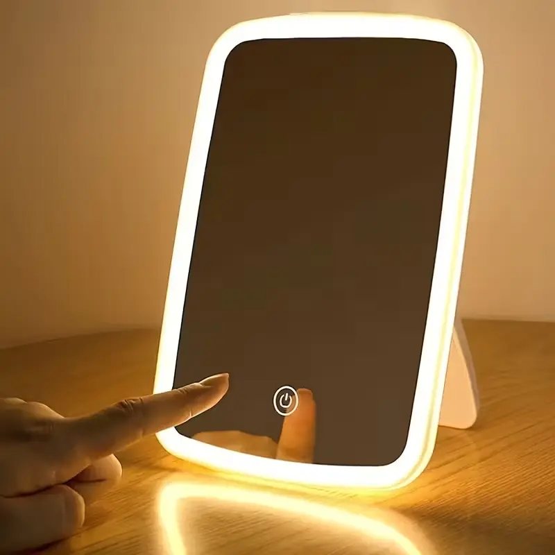 LED Makeup Mirror with Stand, Folding Compact Travel Makeup Mirror, Foldable Makeup Mirror, Three Color Adjustable Brightness Mirror, Makeup Tool for Women, Lighted Makeup Mirror, Illuminated Mirror, Led Lit Mirror
