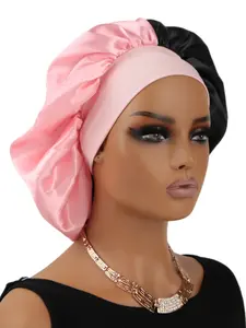 Trendy Two-Tone Sleep Cap for Men and Women, Sleeping Bonnet, Bonnets for sleeping, High-Quality Silk Touch Satin Sleep Cap, Wide Elastic Band Protects Hair, Soft Comfortable Material