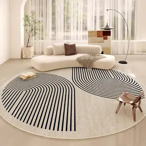 Abstract Line Pattern Round Area Rug, Non-slip Soft Floor Mat, Folding Decorative Carpet for Home Living Room Bedroom, Modern Runner Rug, Foldable Washable Floor Mat, Modern Geometric Rug