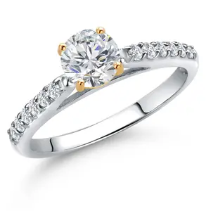 Gem Stone King 10K Two Tone Gold Lab Grown Diamond Engagement Ring For Women | 0.68 Cttw | Round 5MM | Gemstone April Birthstone | DEF Color | VVS-VS Clarity