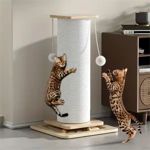 24/30/47in Sisal Cat Scratching Post Stable Tower with Hanging Toy Ball Indoor Furniture for Scratching Climbing & Playing Ideal for Kittens and Adult Cats