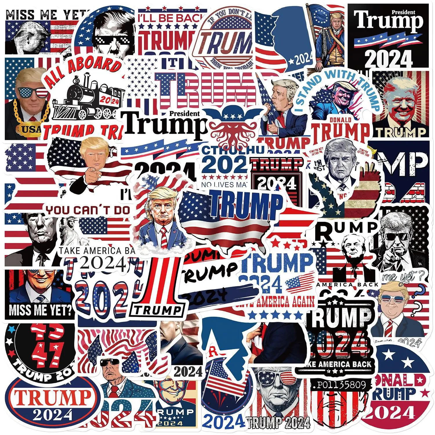 50 Pics  Trump   MAGA WaterProof Stickers for Posters, Laptops, Hard Hat, Bottles, Vehicles, Windows, Rooms and more~~~