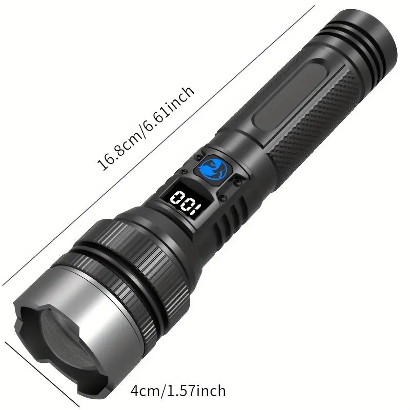 2-in-1 Powerful Flashlight (Power Bank), digital power display, rechargeable, zoomable, X4 waterproof, adjustable brightness flashlight for outdoor use, emergencies, camping accessories, black, back-to-school, outdoor fun