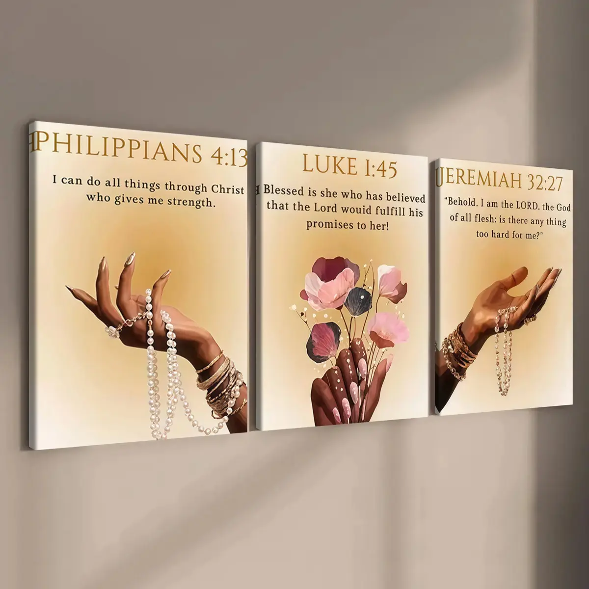 3-count wooden frame canvas, black and gold texture three-piece Artistic decorative poster of Bible scriptures, perfect living room and bedroom decoration, fashionable and modern family poster, corridor wall art,