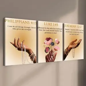 3-count wooden frame canvas, black and gold texture three-piece Artistic decorative poster of Bible scriptures, perfect living room and bedroom decoration, fashionable and modern family poster, corridor wall art, waterproof, art, Modern home decor