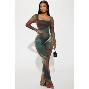 Lost In A Trance Mesh Jumpsuit  - Olive/combo
