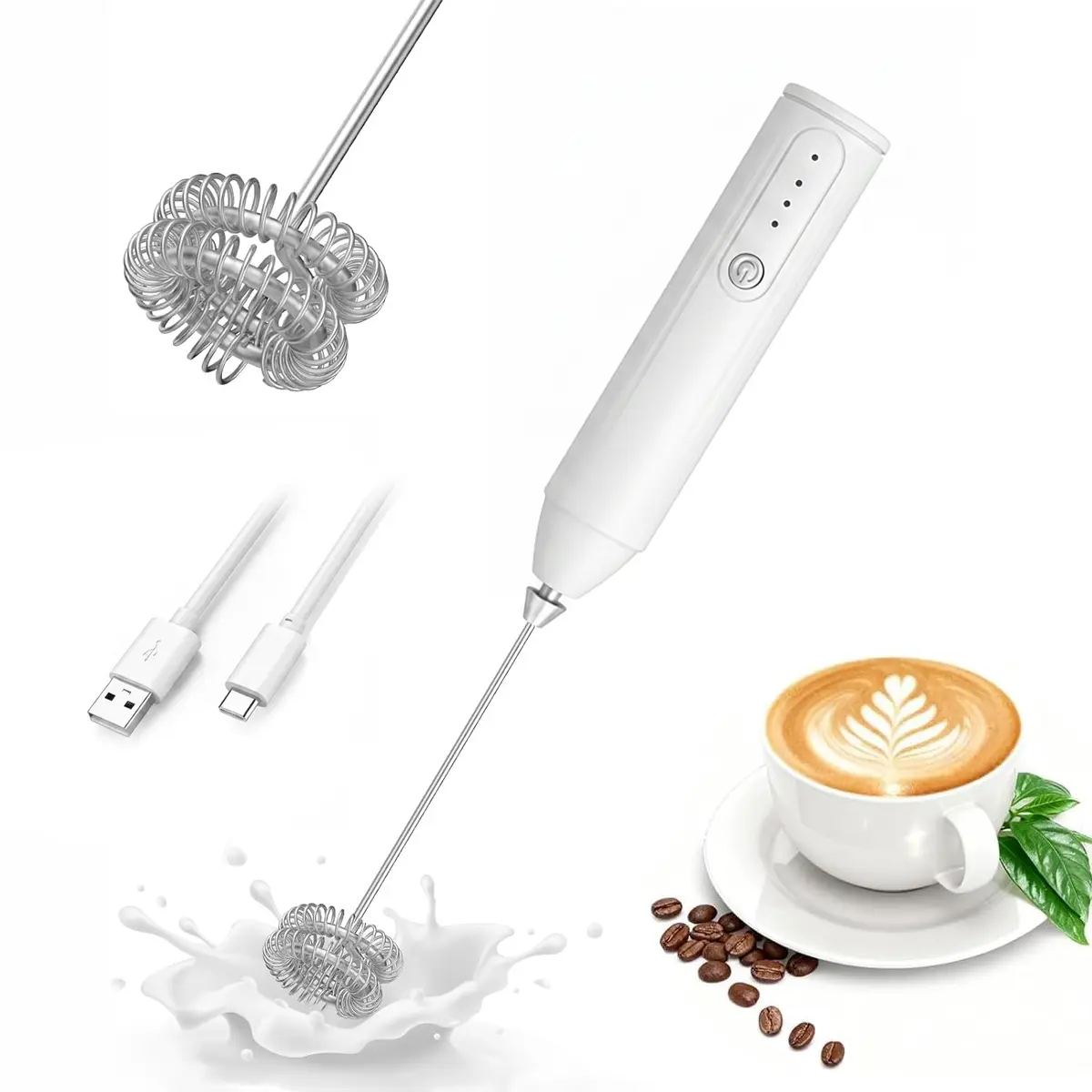 Rechargeable Milk Frother Wand,Drink Mixer Handheld,Electric Whisk with USB-C,Foam Maker for Coffee Stirrer,Hand Blender for Lattes,Matcha,Cappuccino,Frappe,Hot Chocolate