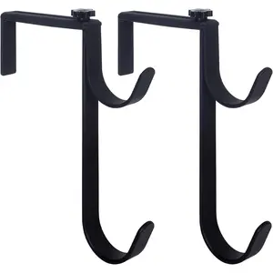 Heary Duty Pool Pole Hangers Adjustable Hooks for Poles,Hoses, Skimmers- Black Fence Hooks for Hanging Swimming Pool Accesories Garden Tools (2 Pack)
