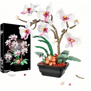 Orchid Flowers Building Kit, Dly Creative Botanical Collection Decor Building Blocks for Home Office, Artificial Orchid Flower Bonsai Display Decoration, Gift Set for Adults