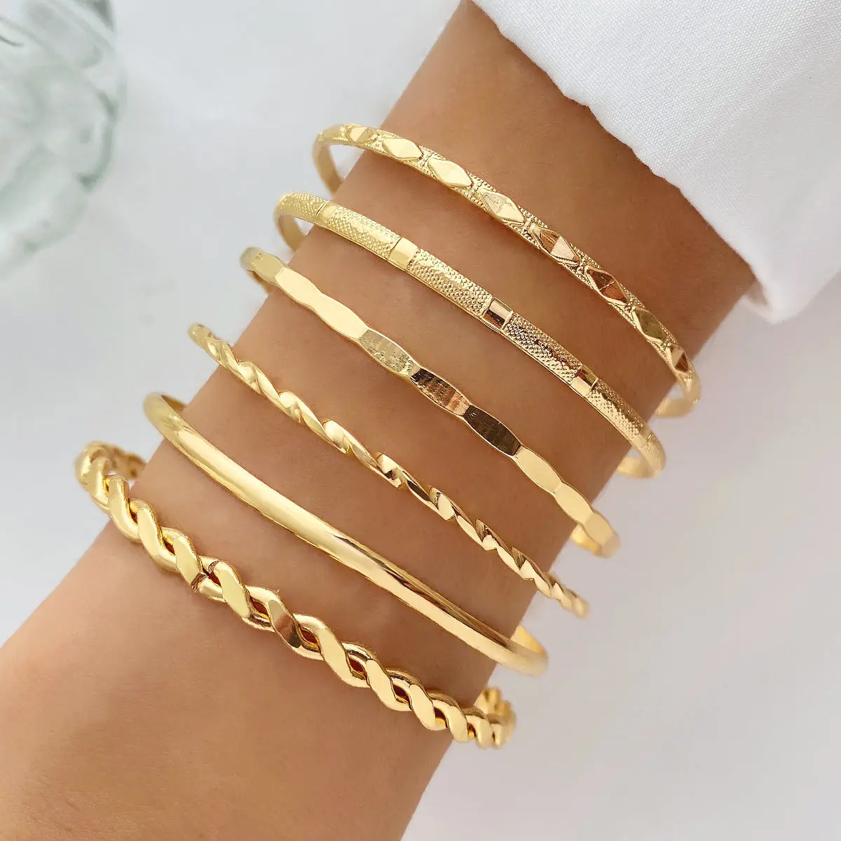 7-Piece Gold-Tone Stackable Bangle Bracelet Set for Women
