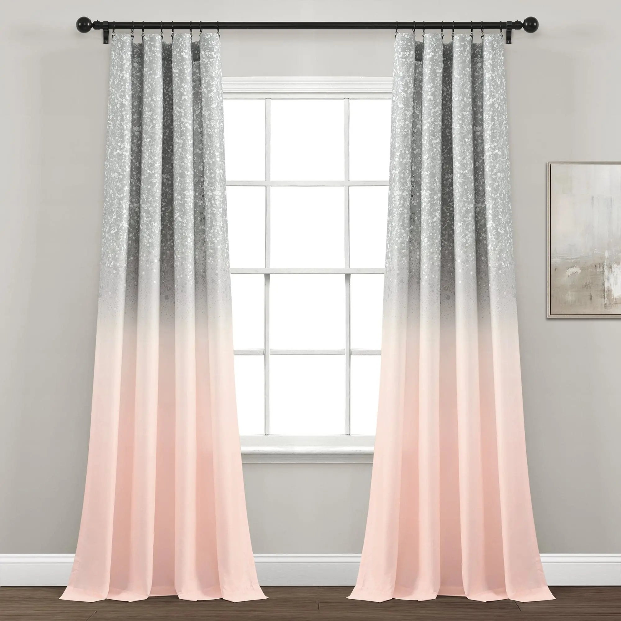 Lush Decor Set of 2 Glitter Ombre Metallic Print Window Curtain Panels, 52x84 in, Sparkle Effect for Bedroom & Window Decor