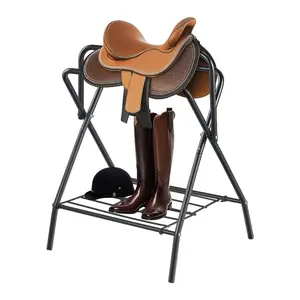 fathersdaygift VEVOR Folding Saddle Rack, 28x 19x 37.5 in, Freestanding Horse Saddle Stand, Portable Horse Blanket Holder, Heavy Duty Steel Saddle Rack for English Western Saddles, Tack Storage, Black