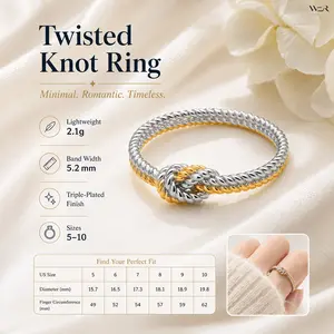 Twisted Knot Ring Silver Gold Sparkling Elegant Lightweight Comfortable Versatile Feminine Summer Gift for Women Girls Daily Wear Special Occasion Perfect Accessory