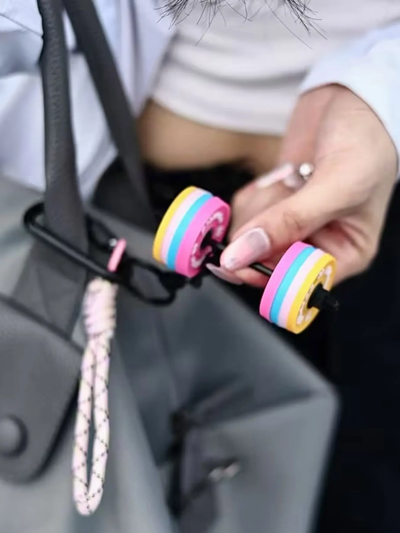 Rainbow Barbell Pendant And Creative Woven Rope, Detachable Pendant, Choice For Couples/Fitness Enthusiasts, Unisex, Trendy Bag Charms, Backpack/Crossbody Bag Decoration, Bag Charms, Surprise Gift For New Year/Holidays/Parties/Birthdays
