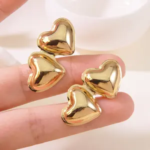 Vintage Sweet and Cool Titanium Steel Heart-Shaped Earrings for Women, Non-Fading Love Heart Stud Earrings