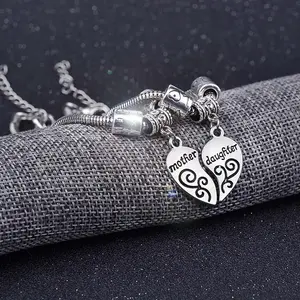 Mother and daughter family series heart-shaped engraved bracelet, a perfect Mother's Day gift.