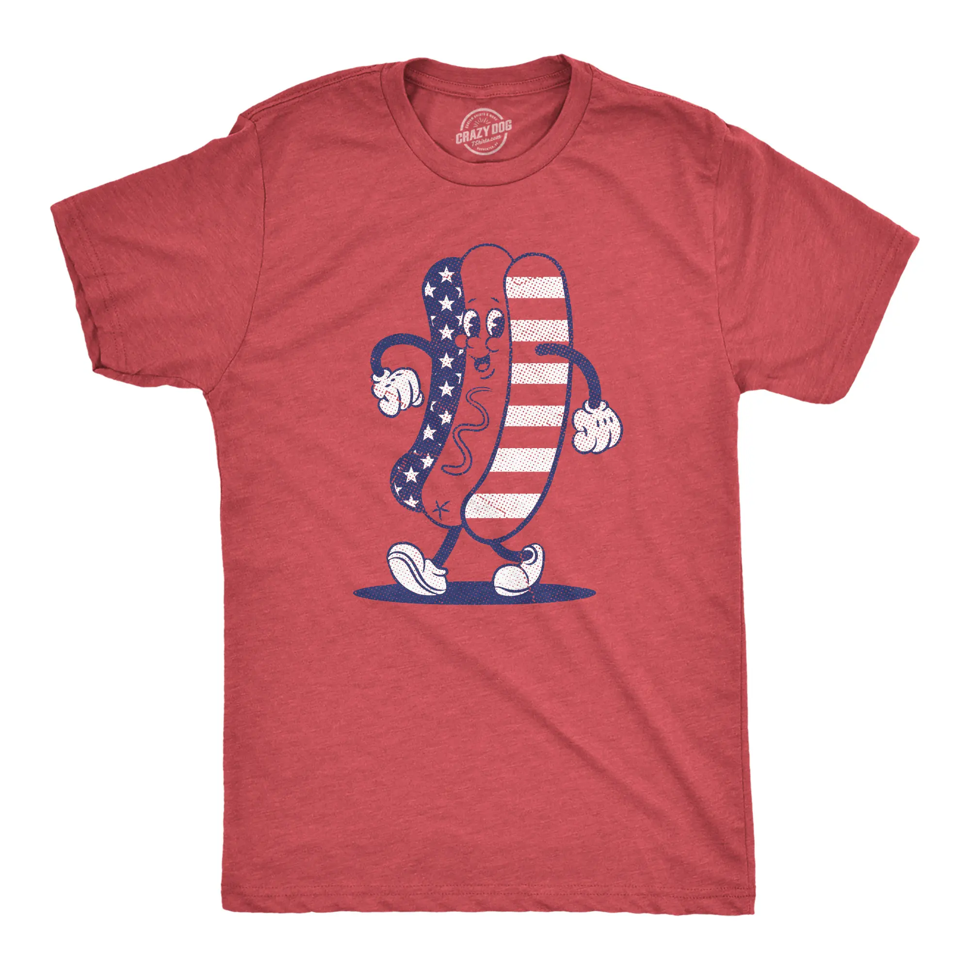 Mens Fourth Of July Hotdog T Shirt Funny Patriotic Cookout Grilling Tee for Guys Mens Funny T Shirts Cool Vintage Fashion T-Shirt Gift Classic Menswear Patriotic Apparel for Men Funny Food Short Sleeve Novelty Red -