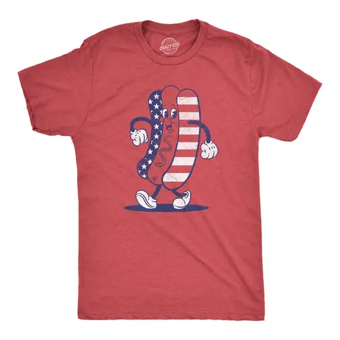 Mens Fourth Of July Hotdog T Shirt Funny Patriotic Cookout Grilling Tee for Guys Mens Funny T Shirts Cool Vintage Graphic Tees Patriotic Shirts for Men Funny Food Short Sleeve Novelty Tees for Guys Red -