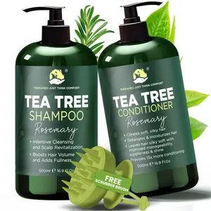 Rosemary Shampoo and Conditioner Set with Tea Tree Oil – Sulfate Free Scalp Relief & Hair Growth Support, Soothes Dry Itchy Scalp, Boosts Shine + Free Scalp Brush, 16.9 fl oz