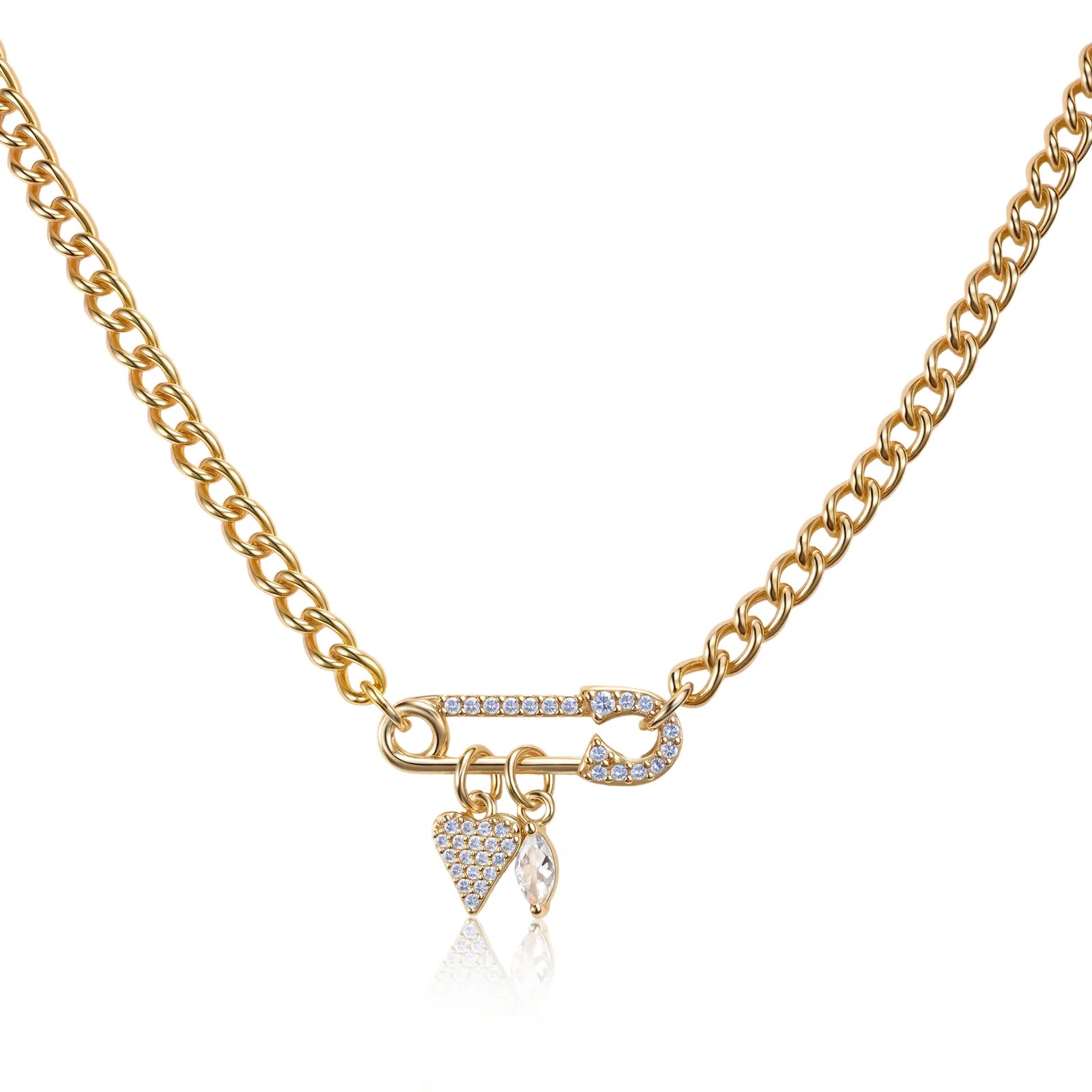 MEIITRUE 14K Gold Plated Heart Pendant Necklace for Women, Dainty Cuban Paperclip Pendant Necklace, Ideal Jewelry Gifts for Women backtoschool