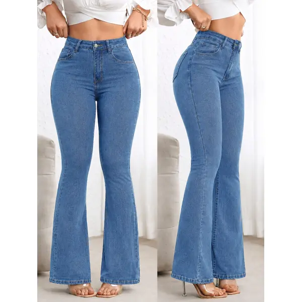 Women's Retro High-Rise Stretch Jeans - 026 New Slim Flare Bootcut/Loose Wide Leg Denim Bottoms, Figure-Flattering Womenswear for Daily Outfits