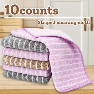 10 Counts Kitchen Dishcloths, Oil - resistant grey and brown wiping cloths, handy for quick clean - ups, Striped Non-lint Wiping Tablecloths, Household Cleaning Dishcloths,Random Color