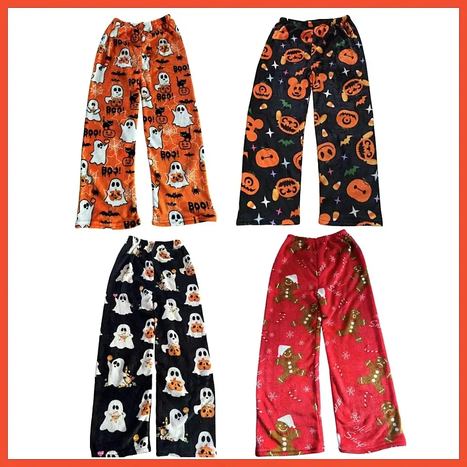 New Halloween Satin Pajama Pants for Women – Cartoon Hip Hop Print, Casual Silky Sleep Lounge Pants, Cute Christmas Gift