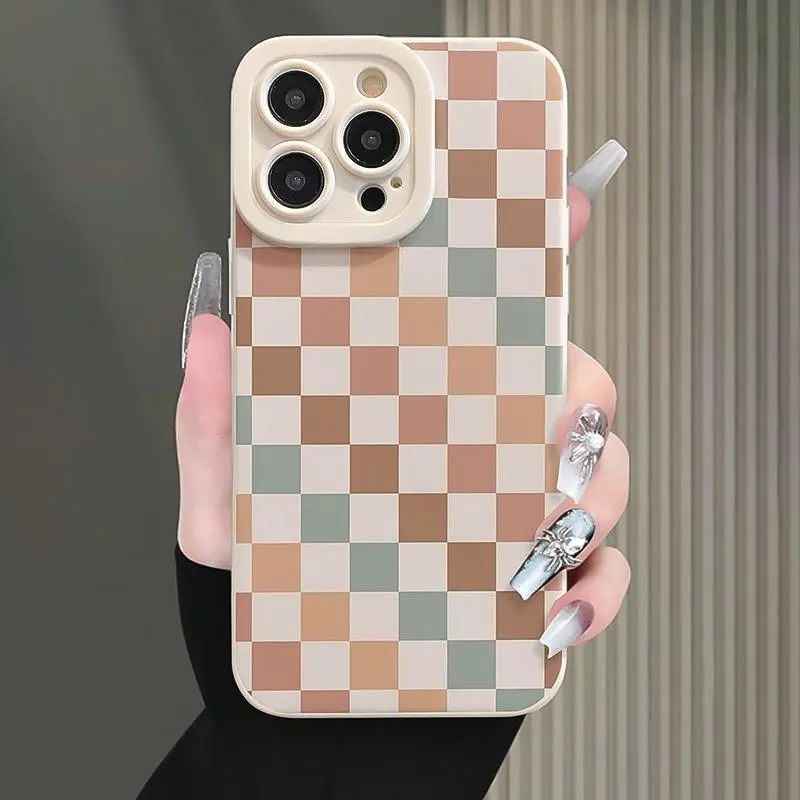 Checkerboard pattern phone case, TPU decorative phone protector cover, phone accessories compatible with iPhone X XS 11 12 13 14 15 16 series