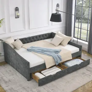Contemporary Stylish Fabric Upholstered Storage Daybed, Queen Size