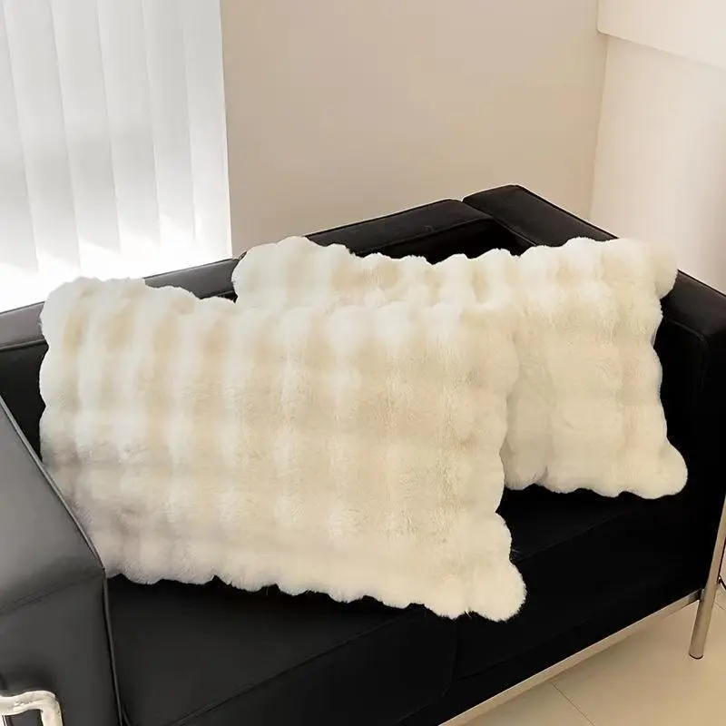 Ultra-Soft Faux Rabbit Fur Modern Pillow - Luxurious White Throw Pillow with Zipper Closure for Sofa, Bed, Living Room & Bedroom Decor pillow Coffee Table Cushions Comfy Cushions Breathable Cushion summerwins
