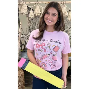 Tees2urdoor Women's Short-Sleeve Round Neck Cotton T-Shirt - Lightweight, Breathable, Well-Fit Love-Themed Graphic Casual Clothes for Teachers
