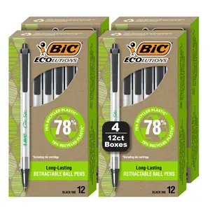 BIC Ecolutions Clic Stic Ballpoint Pens, Medium Point (1.0mm), 48-Count Pack, Retractable Ball Point Pens Made from 78% Recycled Plastic