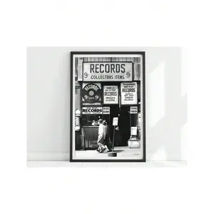 Vintage Record Shop Print Record Player Art Vintage Music Retro Wall Decor, Record Shop Canvas Painting Posters And Prints Wall Art Pictures For Living Room Decoration