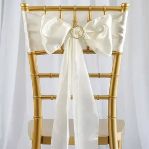 5 Pack Satin Chair Sashes 6"x106" Ivory - Reusable Chair Bows with Smooth Finish