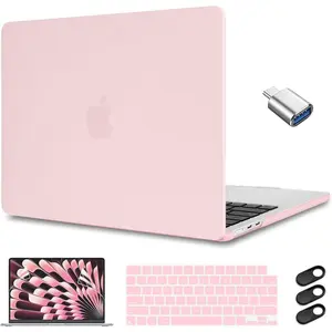 MacBook 15 Inch M3 A3114 A2941 M2 2023 2024 2025 Release, Plastic Chalk Pink Hard Shell Cover with Keyboard Cover Screen Protector for MacBook 15 2025