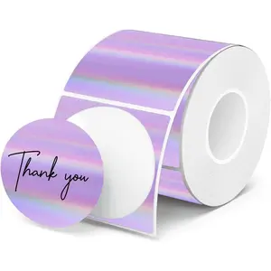 2 Inch Round Holographic Thermal Labels ,  & Self-Adhesive Stickers with  Glitter Design for Custom Logo, Name Tag, Barcode, QR Code, Address (200 Labels/Roll)