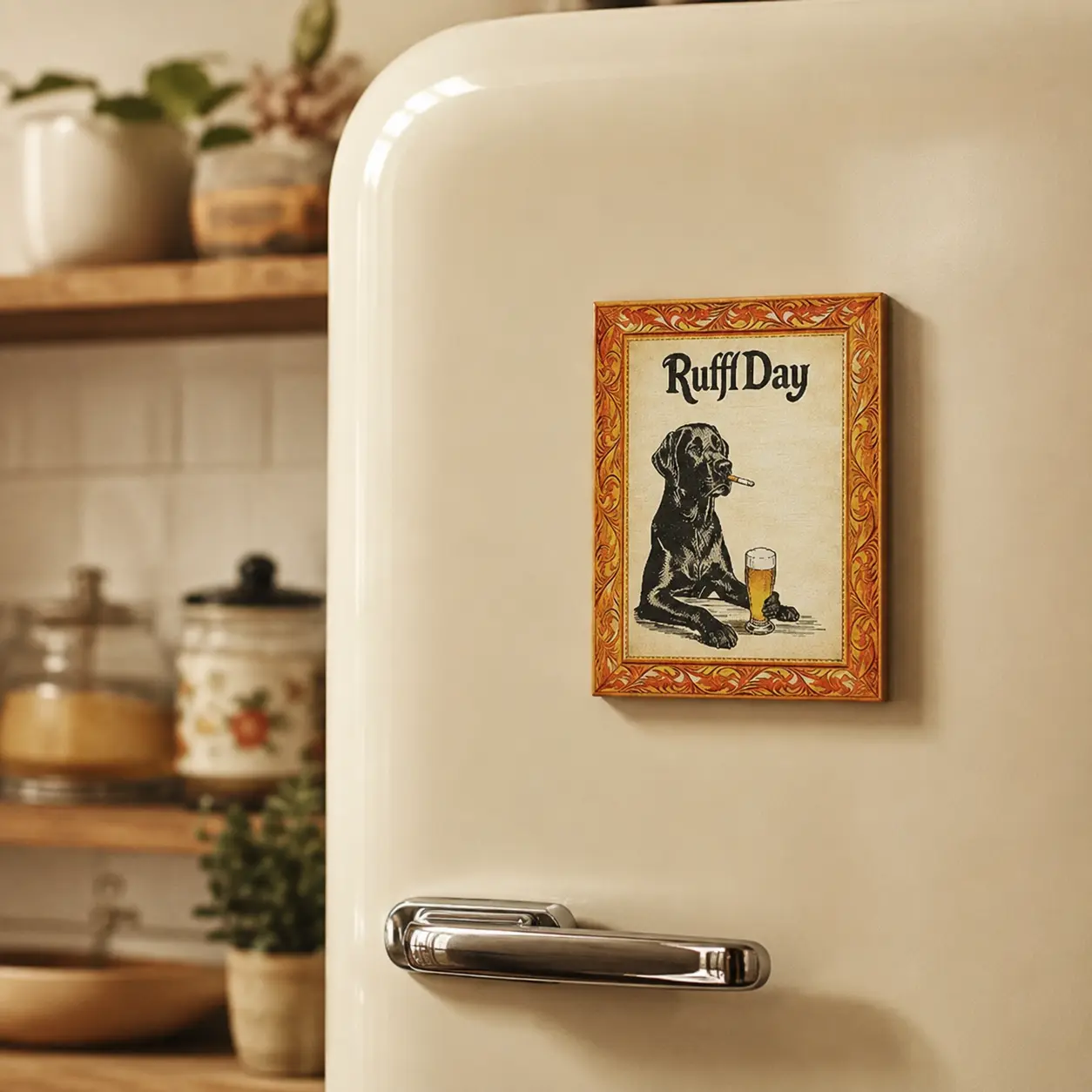 Funny Black Lab Ruff Day Wooden Fridge Magnet Humorous Dog Drinking Beer Cigarette Refrigerator Magnet Cute Decor