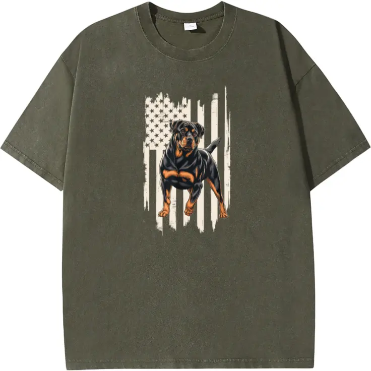 Retro Rottweiler T-Shirt for Men – Vintage American Flag Design, Machine Washable & Comfortable Round Neck Tee, Perfect Gift for Dog Lovers and Patriotic Fans